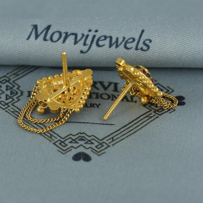 22k pure gold earrings indian asian gold earrings for wedding handmade jewelry for women gift, K7058