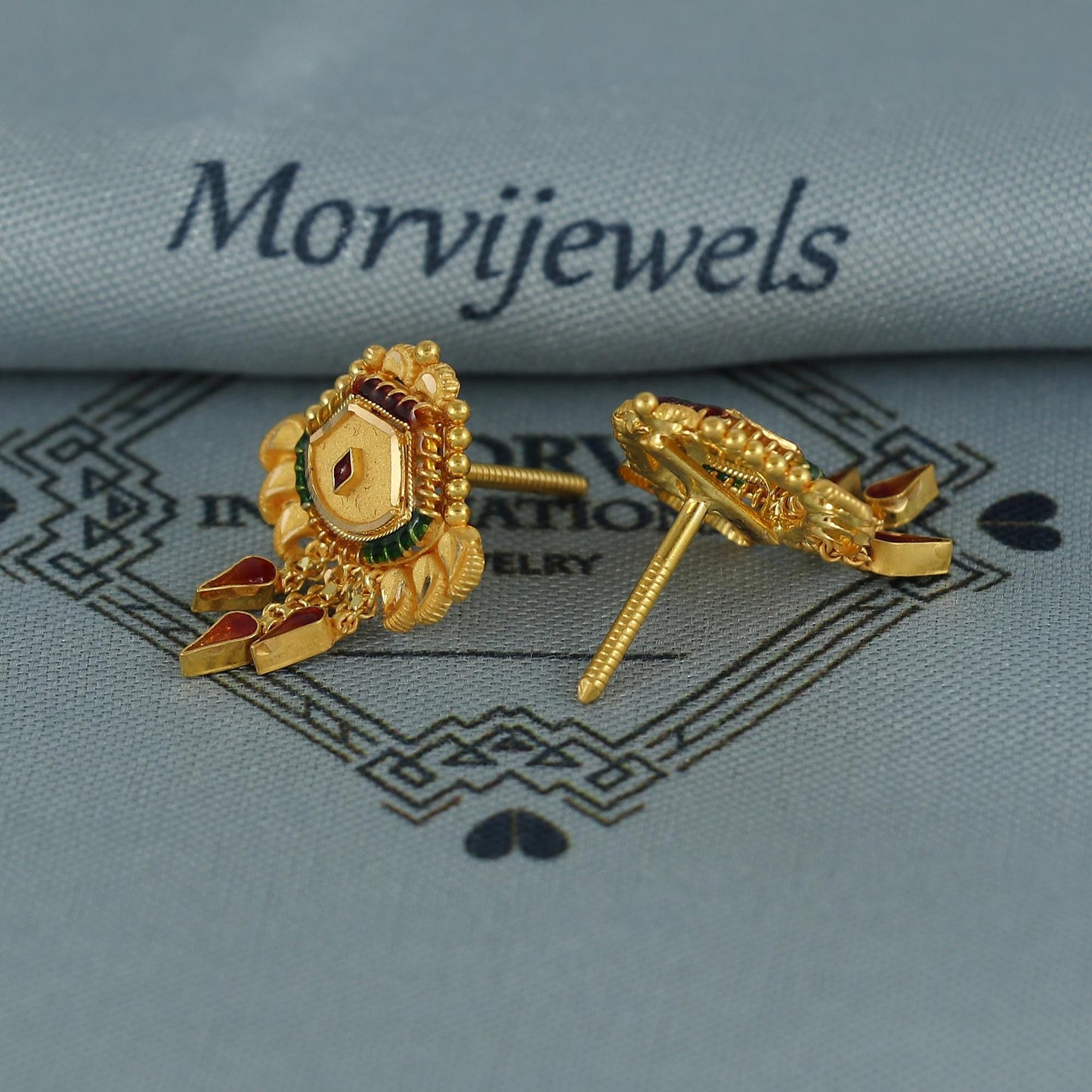 22k pure gold earrings indian asian gold earrings for wedding handmade jewelry for women gift, K7060