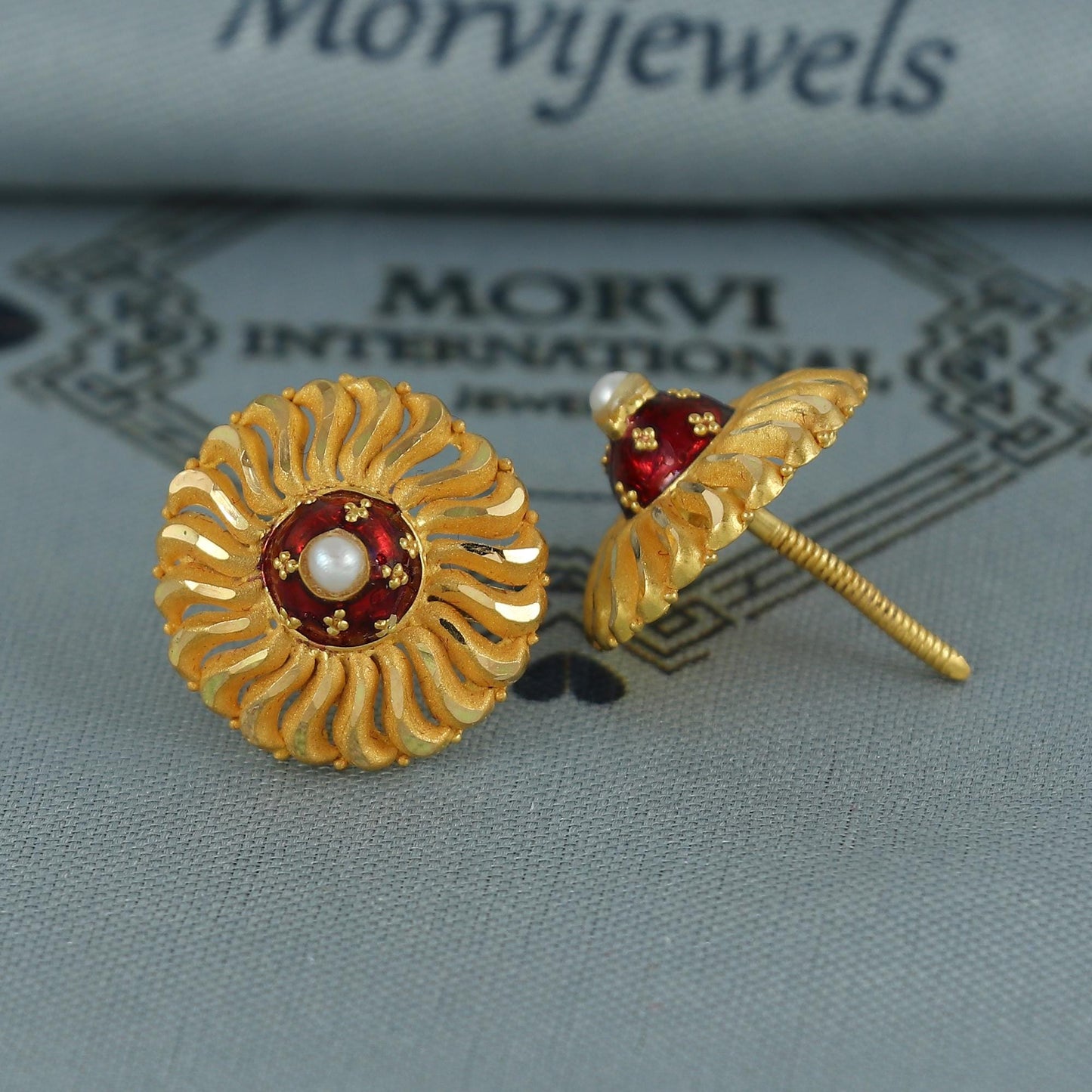 22k pure gold earrings indian asian gold earrings for wedding handmade jewelry for women gift, K7063