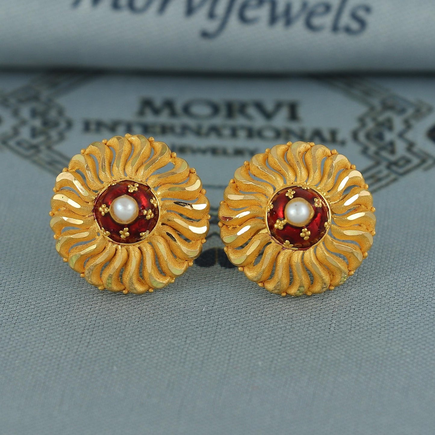 22k pure gold earrings indian asian gold earrings for wedding handmade jewelry for women gift, K7063