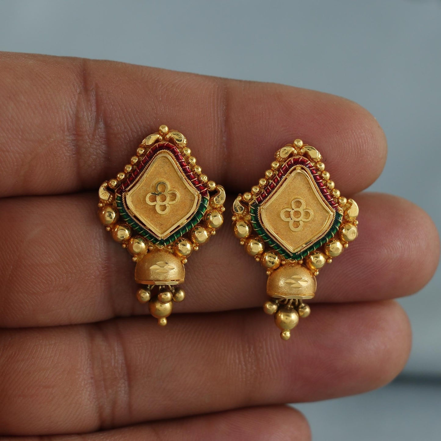 22k pure gold earrings indian asian gold earrings for wedding handmade jewelry for women gift, K7064