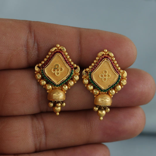 22k pure gold earrings indian asian gold earrings for wedding handmade jewelry for women gift, K7064