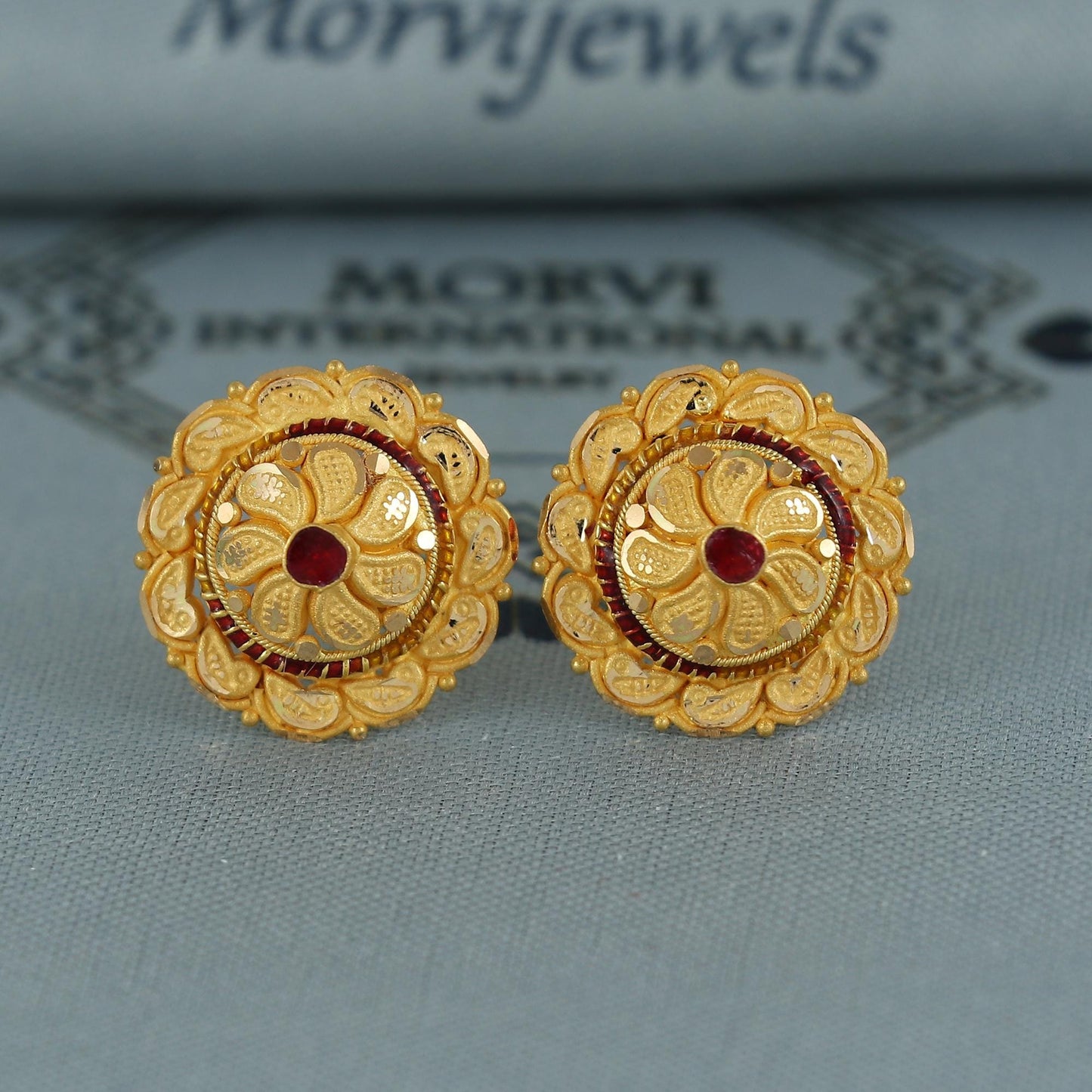 22k pure gold earrings indian asian gold earrings for wedding handmade jewelry for women gift, K7065