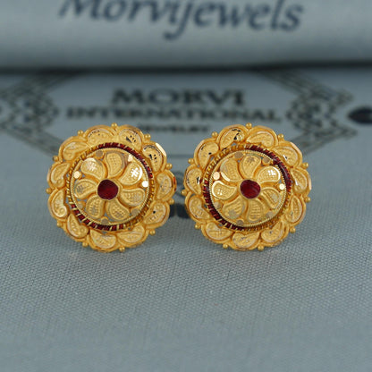 22k pure gold earrings indian asian gold earrings for wedding handmade jewelry for women gift, K7065
