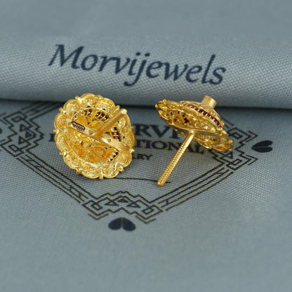 22k pure gold earrings indian asian gold earrings for wedding handmade jewelry for women gift, K7065