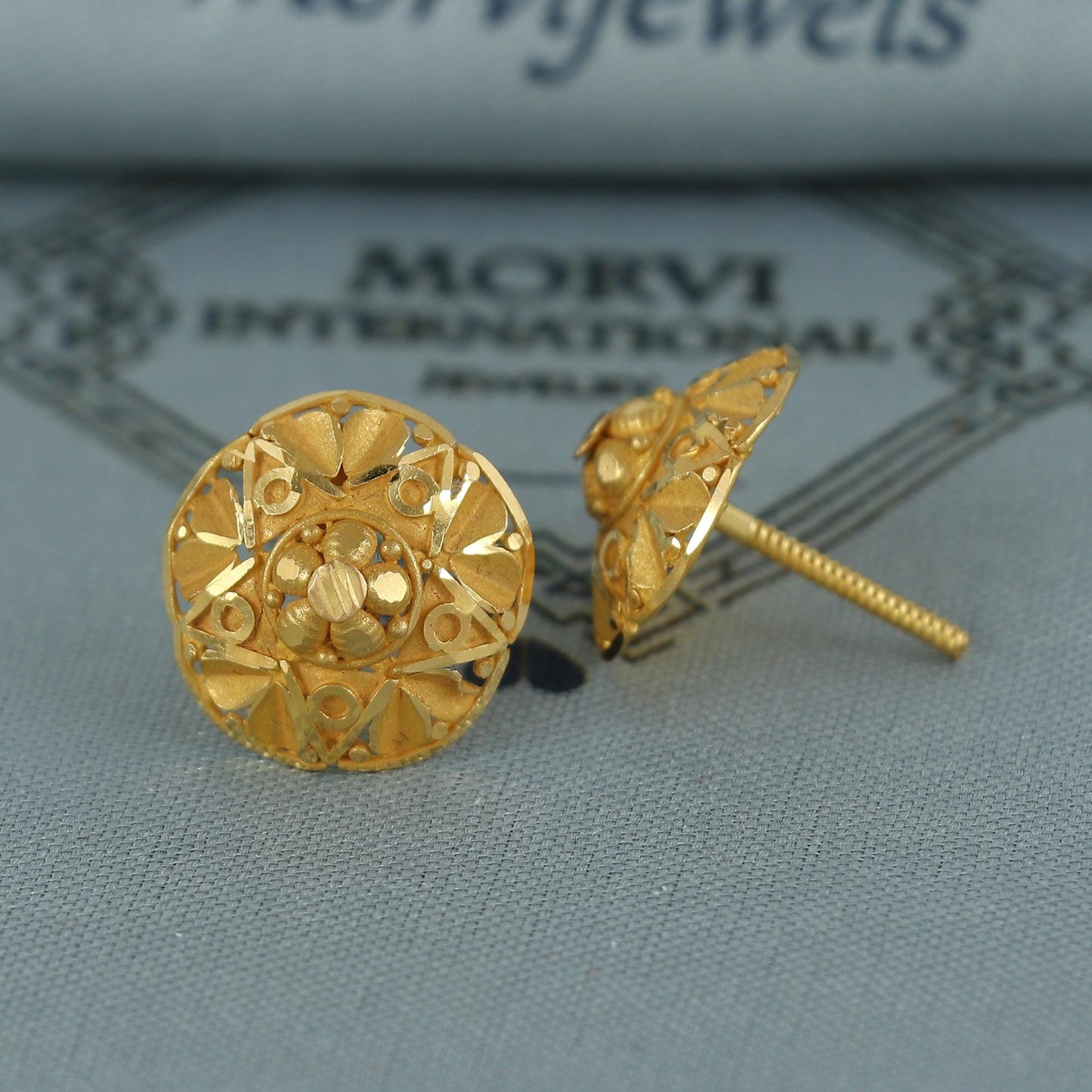 22k pure gold earrings indian asian gold earrings for wedding handmade jewelry for women gift, K7066