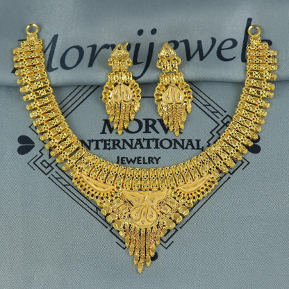 Indian Solid 22k Gold Necklace Earrings Set, Lightweight delicate Jewelry Set, Pure Real Necklace with Earrings Wedding Party Wear, K7067
