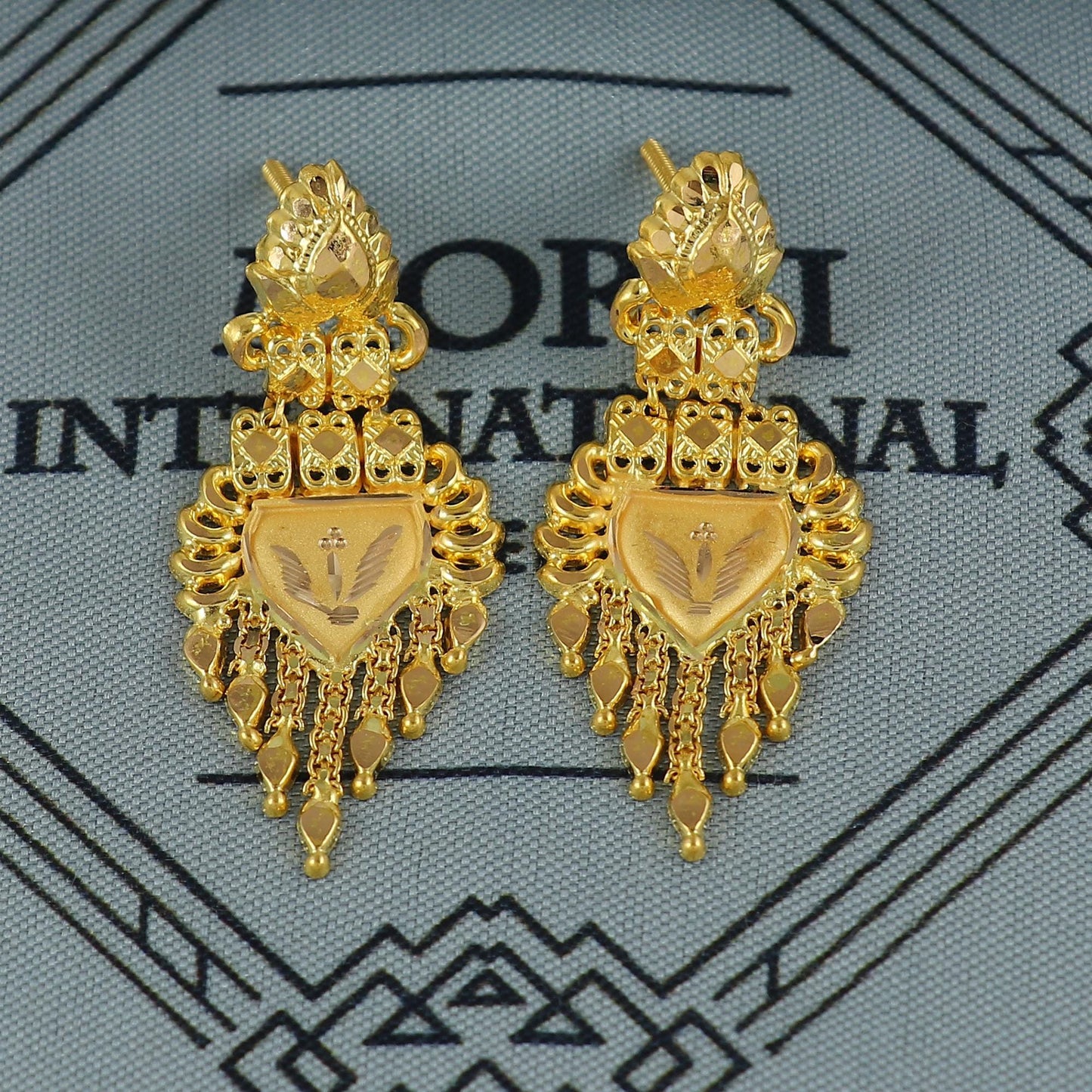 Indian Solid 22k Gold Necklace Earrings Set, Lightweight delicate Jewelry Set, Pure Real Necklace with Earrings Wedding Party Wear, K7069