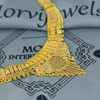 Indian Solid 22k Gold Necklace Earrings Set, Lightweight delicate Jewelry Set, Pure Real Necklace with Earrings Wedding Party Wear, K7070
