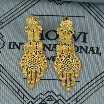 Indian Solid 22k Gold Necklace Earrings Set, Lightweight delicate Jewelry Set, Pure Real Necklace with Earrings Wedding Party Wear, K7070