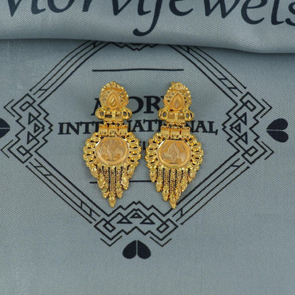 Indian Solid 22k Gold Necklace Earrings Set, Lightweight delicate Jewelry Set, Pure Real Necklace with Earrings Wedding Party Wear, K7072
