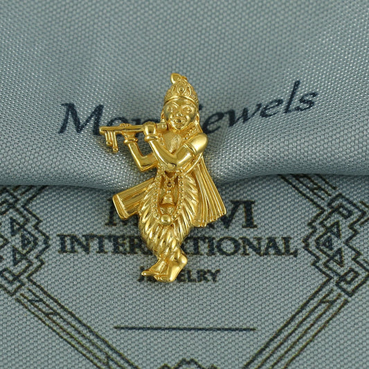 Lord Krishna Gold Pendant: 22k Yellow Gold Indian God Jewelry, K6271